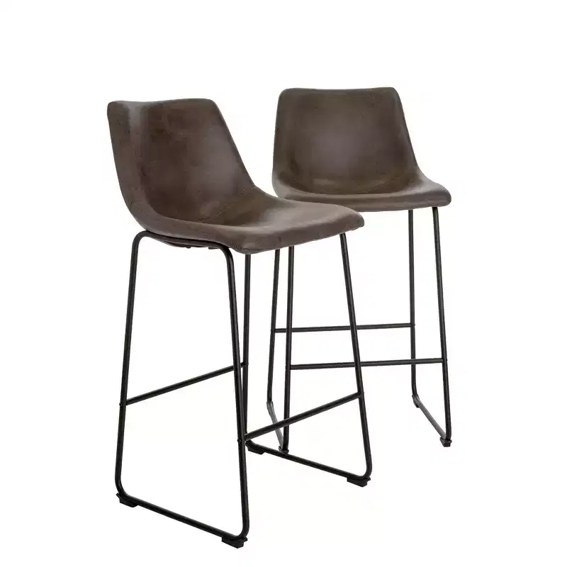 Set of 2 Jackson Barstool Brown - Finch: Eames-Inspired, Microfiber Seat, Metal Legs, Fixed Height 29"