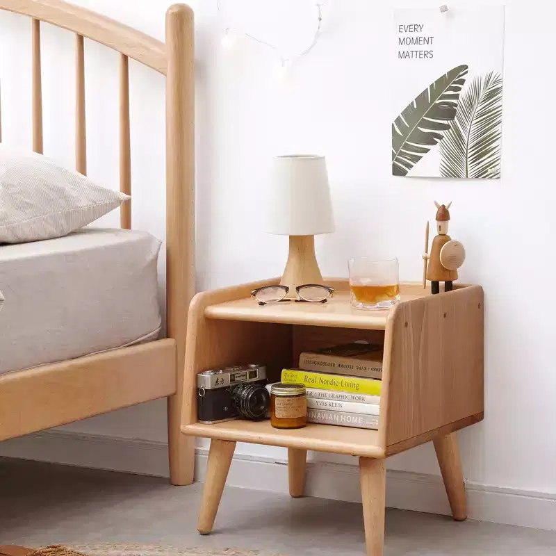 Natural Solid Wood Nightstand for Bedroom and Living Room