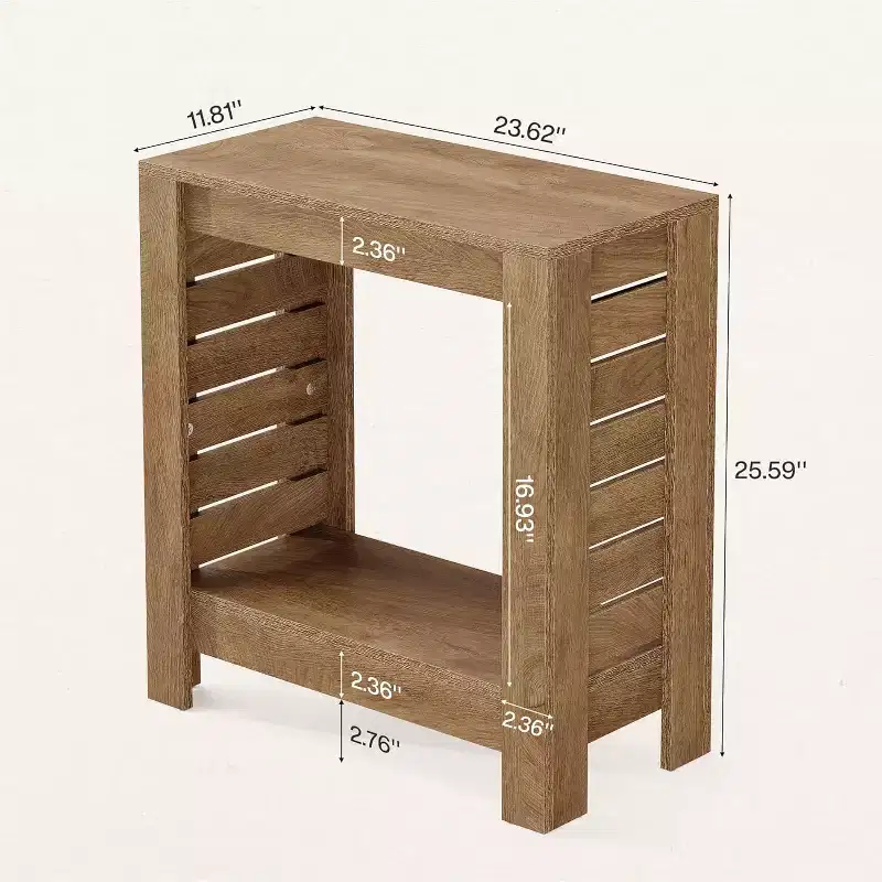 Lantine Narrow Side Table Set of 2, 2-Tier Farmhouse Wooden End Table with Storage Shelf for Living Room, Bedroom, Office, Easy Assembly