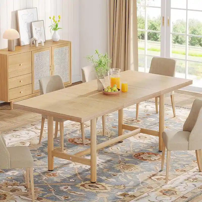Brown Rectangular Dining Table, Farmhouse Style, Seats 4–6