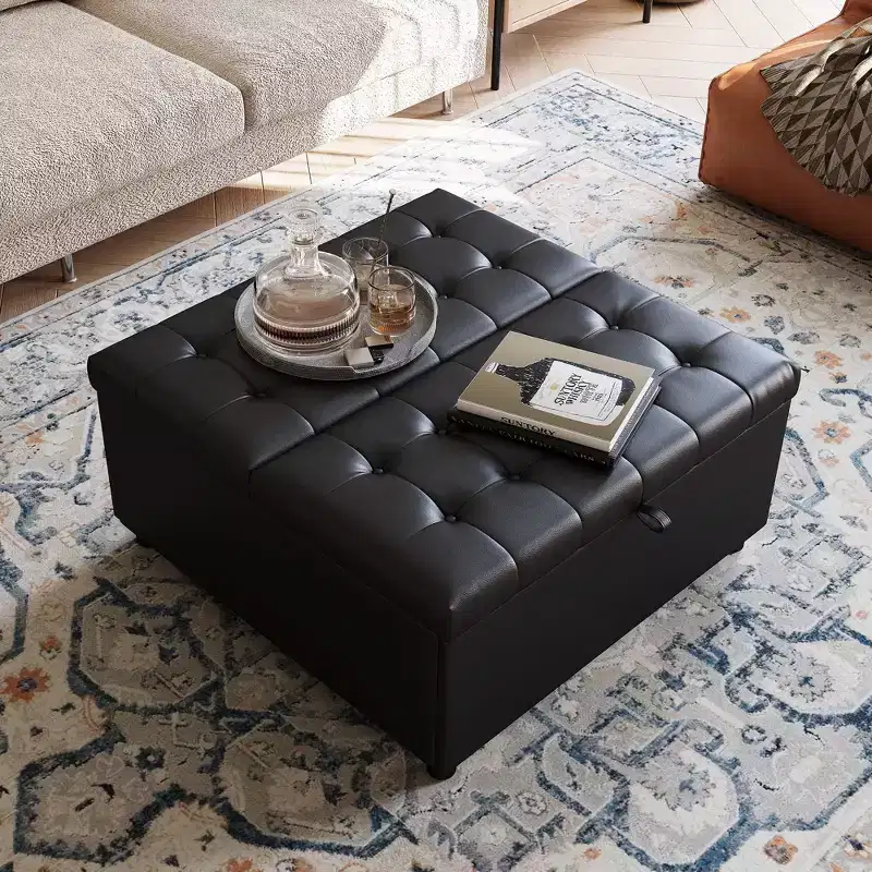 TYBOATLE 35.5 Inch Square Ottoman with Storage, Large Ottoman Coffee Table, 500 lb Large Ottoman with Storages for Living Room, Black