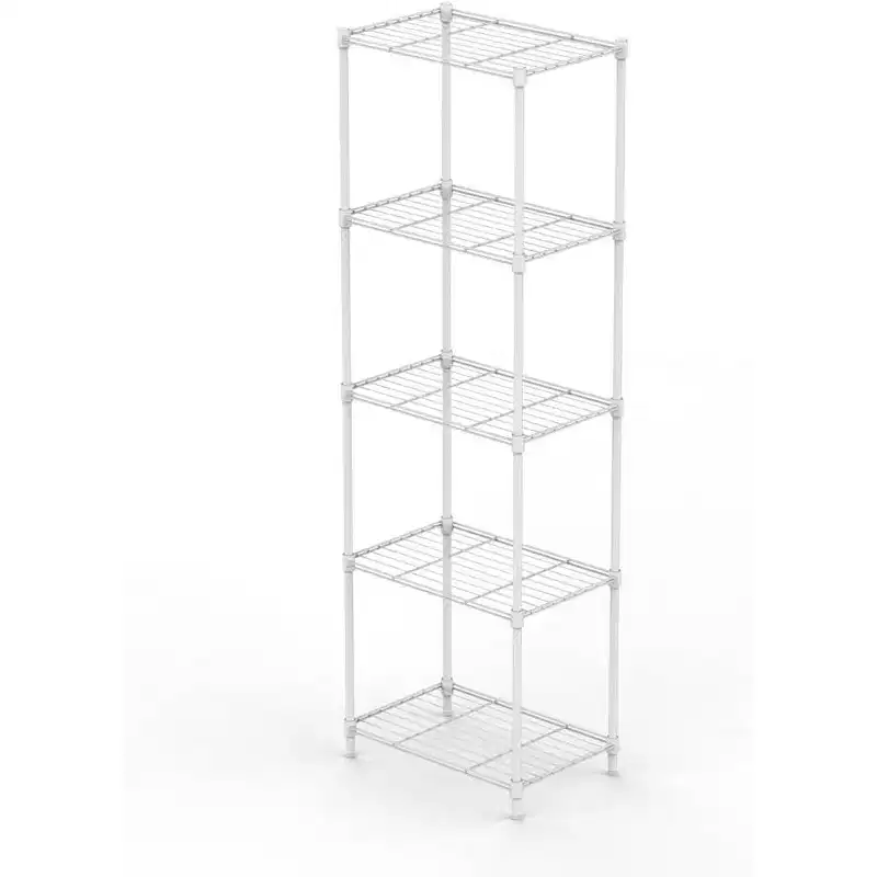 5-Tier Slim Metal Wire Shelving Unit, Adjustable Standing Rack with Leveling Feet for Pantry Kitchen Laundry, White 13.78D x 17.72W x 55.12H
