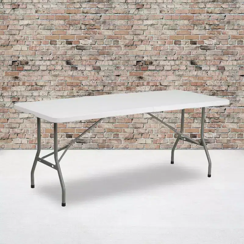 6-Foot Bi-Fold Granite White Plastic Folding Table