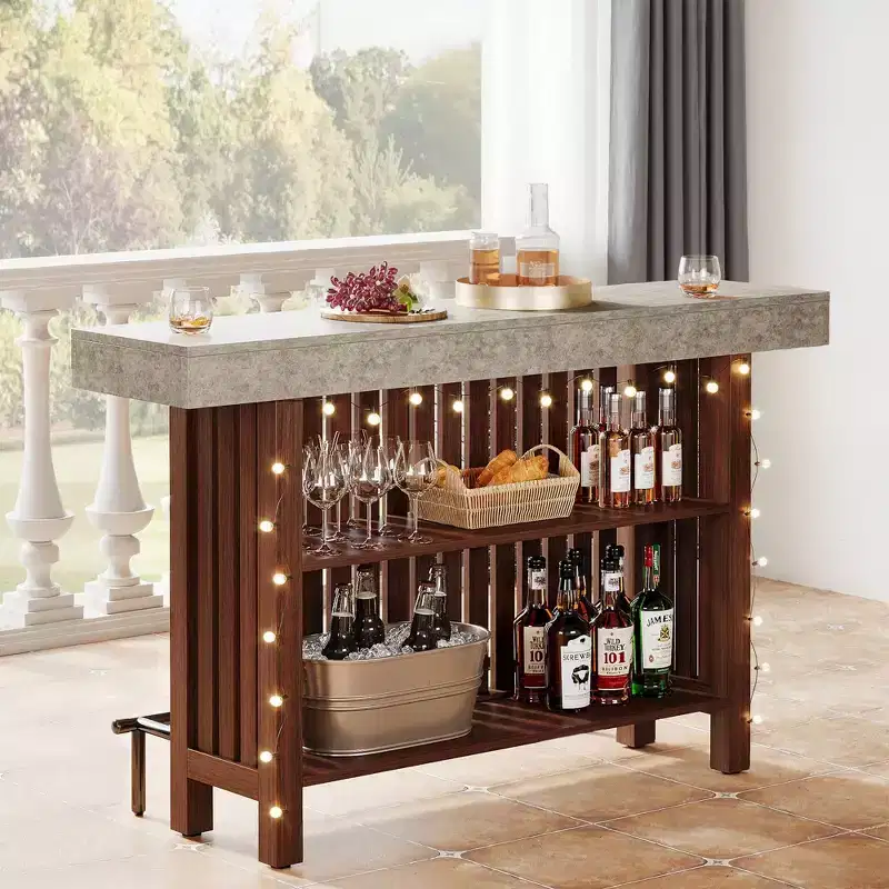 MAYEERTY Sturdy Bar Table Thick Panels Adjustable Foot Pads Secure Storage Design