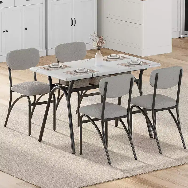 Gray & Off-White Boucle Armless Dining Chair, Set of 4 (Seats 4)