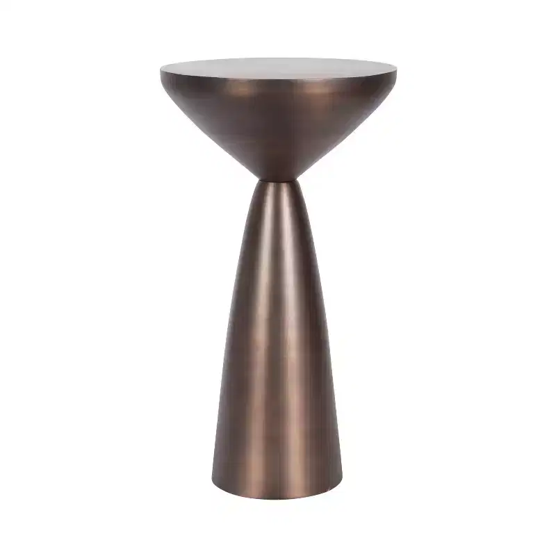 Metal Round Side Table – Bronze Sculptural Accent Table, 12.5x22.5 in