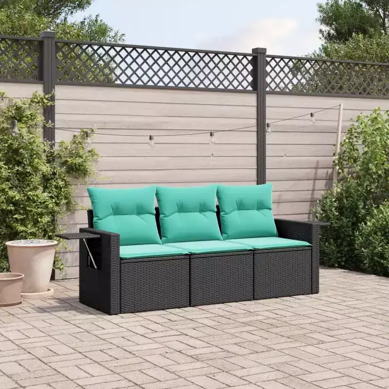 vidaXL Garden Sofa Set Black PE rattan 3 Piece Storage