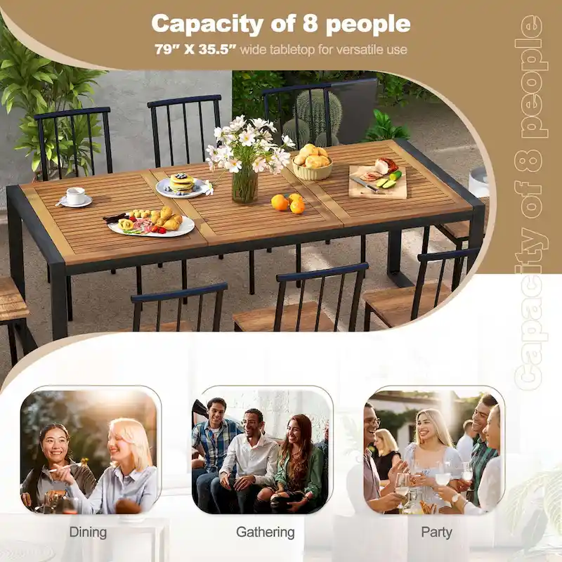 Costway 79 Acacia Wood 8-Person Patio Table with 1.9 Umbrella Hole, - See Details