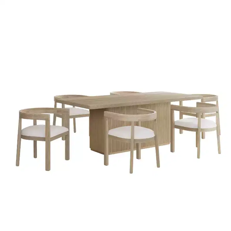Christopher Knight Home Jasmine Contemporary 7pc Dining Set with Rubberwood Upholstered Chairs Natural/Beige