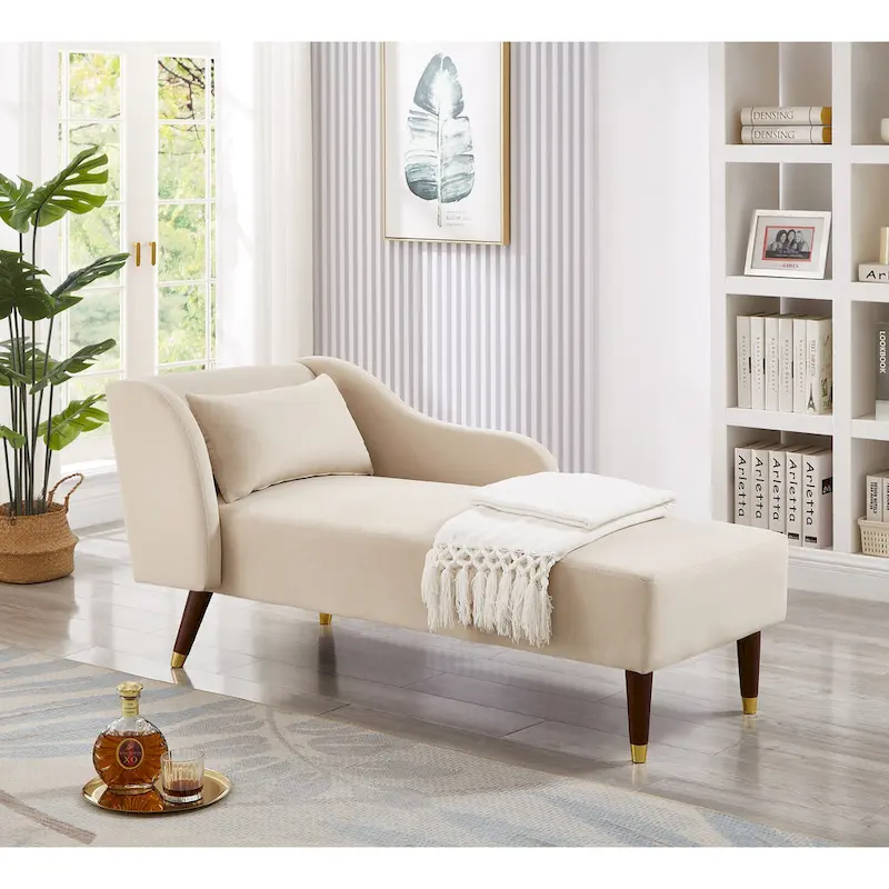 Modern Chaise Lounge Chair with Velvet Upholstery - 29.50 x 55.90 x 28.70