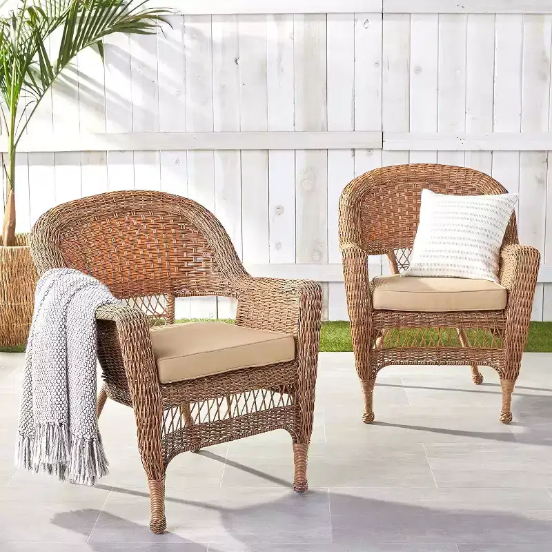 HomeStock Honey Coastal Craftsman Chair Set of 2 with Cushions