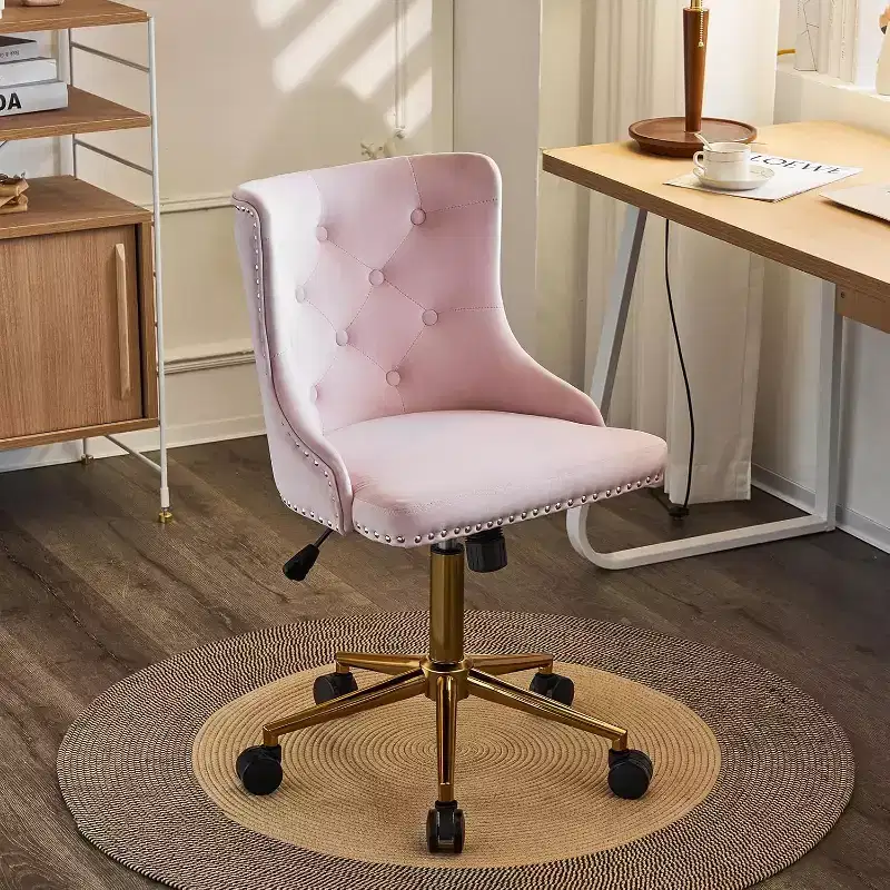 Velvet Armless Home Office Desk Chair, Cute Upholstered Vanity Makeup Chair with Back for Bedroom, Women and Girls