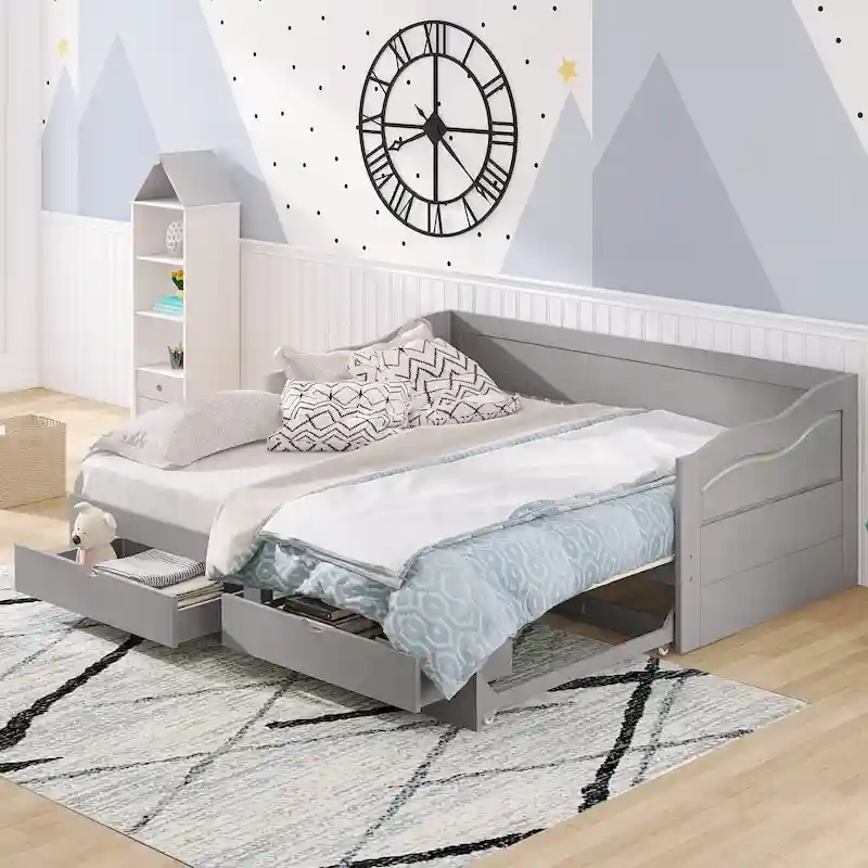 Daybed with Trundle Bed and Storage Drawers