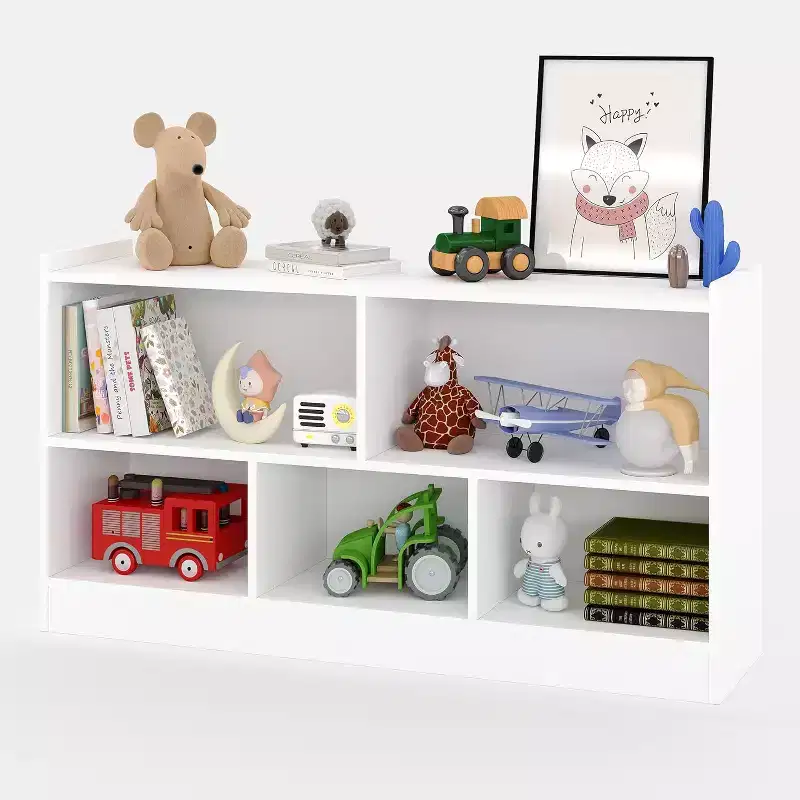 Wooden Toy Storage Organizer,5-Section School Classroom Storage for Organizing Books Toys,Simple Bookshelf for Playroom