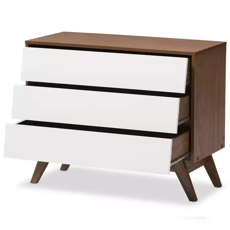 Hildon Mid-Century Modern Wood 3 Drawer Storage Chest Brown - Baxton Studio: Walnut Finish, Retro Design