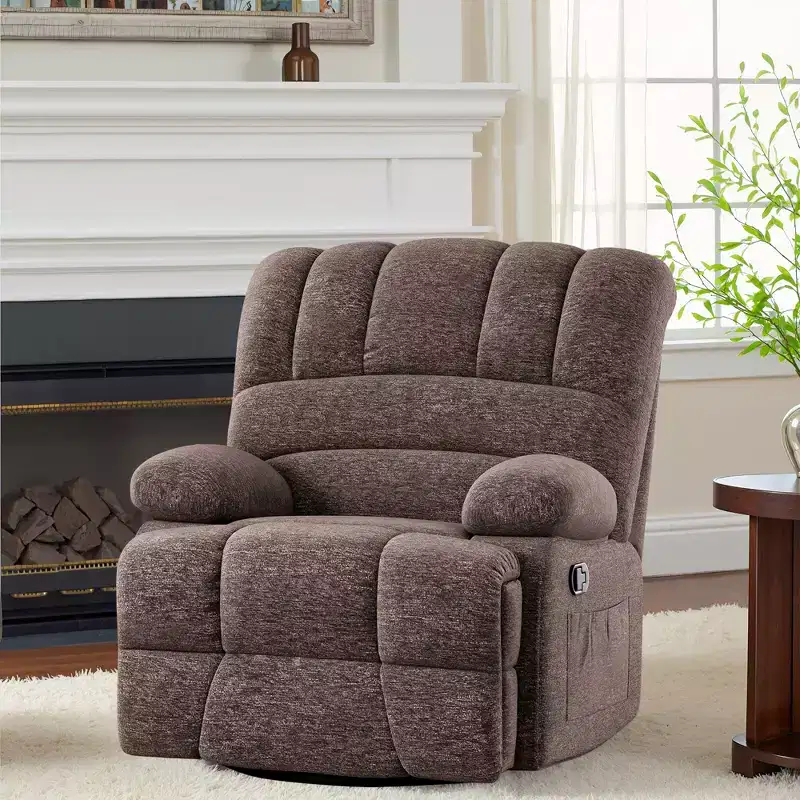 Brown Oversized Swivel Rocker Recliner Chair For Adults Living Room