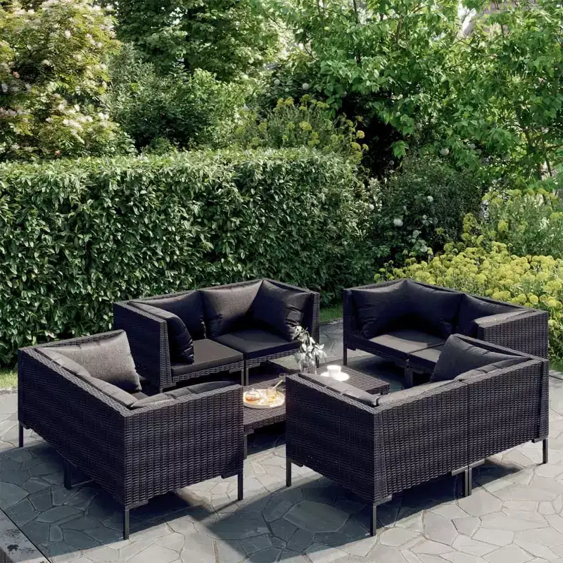 vidaXL Patio Lounge Set Outdoor Sectional Sofa Set with Table, Poly Rattan, Dark Grey