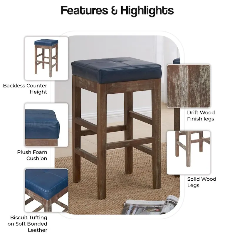 Bonded Leather Backless Counter Stool - 27