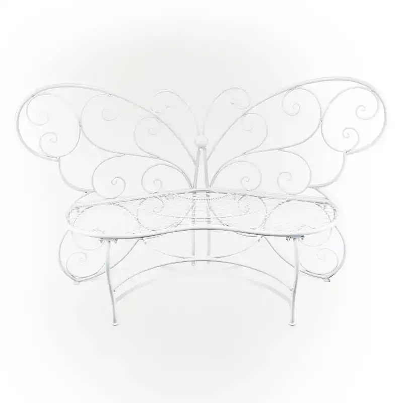 38" x 62" Metal Butterfly Outdoor Bench White - Alpine Corporation: Weather-Resistant, Garden Seating