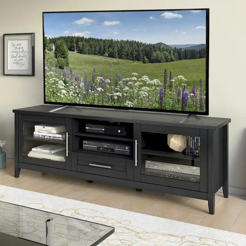 TV Stand with Glass Doors for TVs up to 85