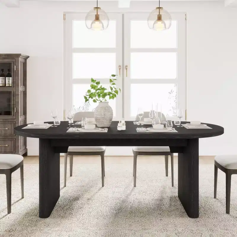 70.8 Inch Oval Dining Table for 6-8 People,Long Large Kitchen Table with Thick Sturdy Wooden Base, Farmhouse Dining Room Table for Kitchen,Living Room