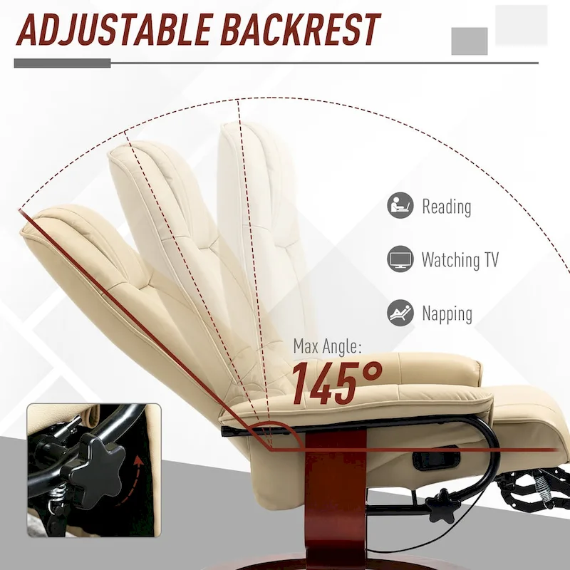Manual Recliner Chair with Swivel Wood Base and Footrest