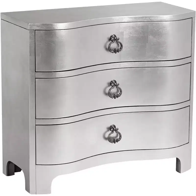 34 Wide 3-Drawer Champagne Silver Leaf Chest