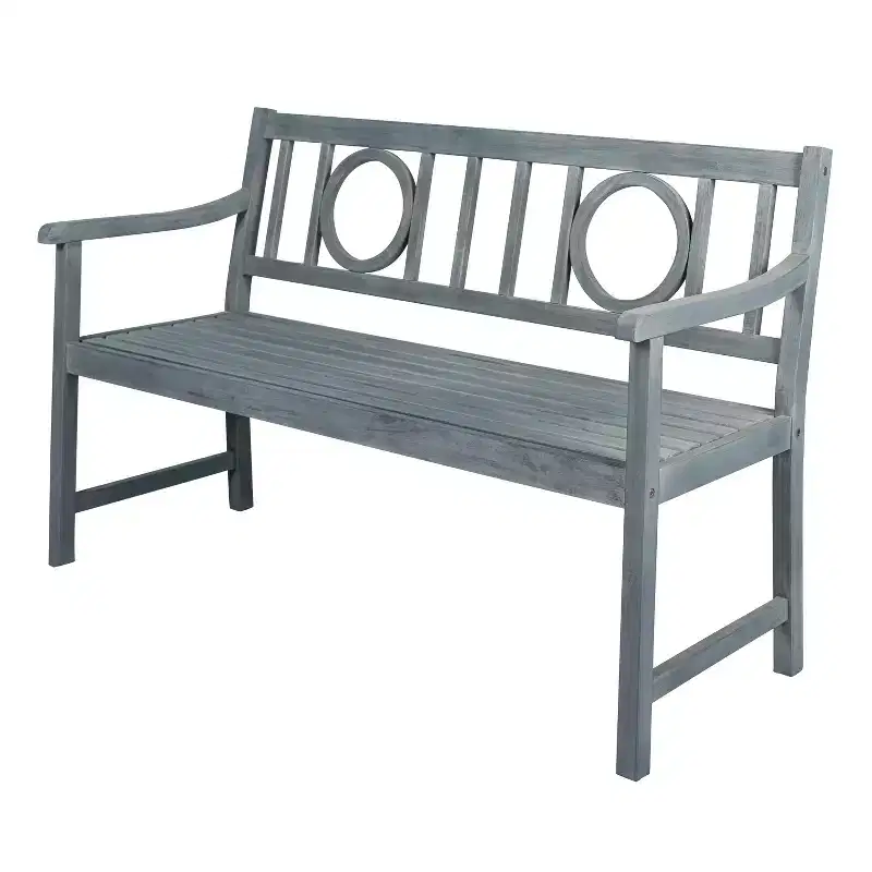 JONATHAN Y Apollo 51.2 2-Seat Circle-Back 600-Lbs Support Acacia Wood Outdoor Garden Patio Bench