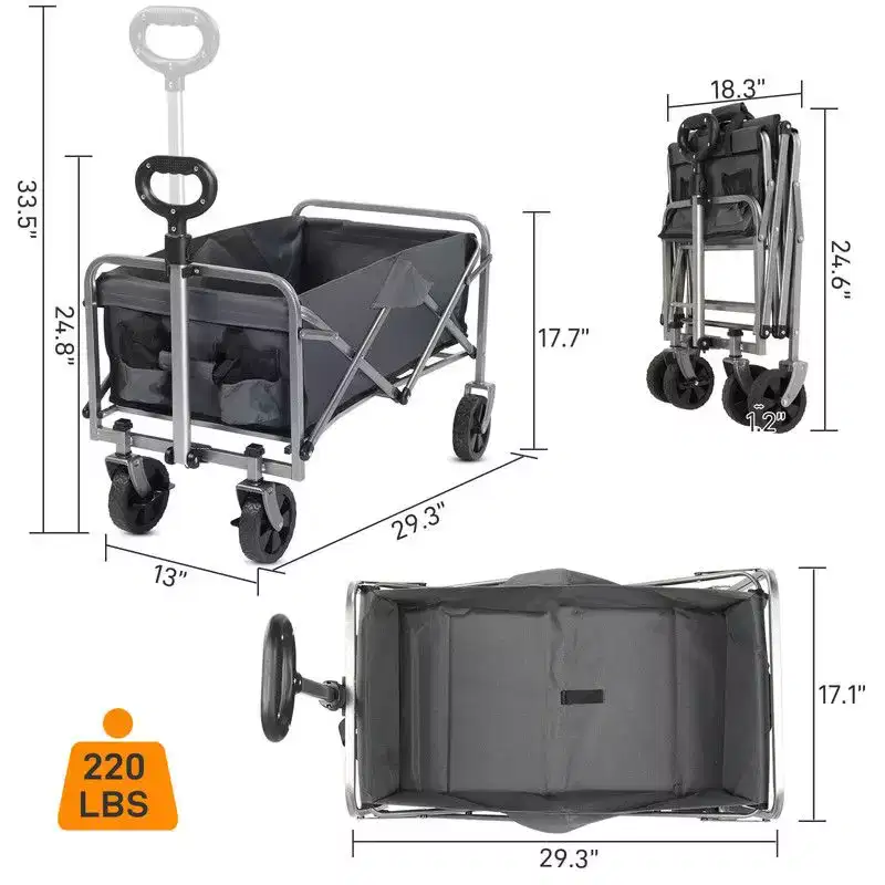 29.3'' W Black Garden Cart Portable Collapsible Utility Wagon