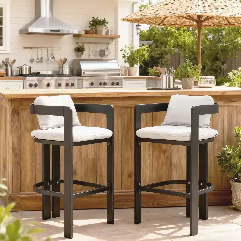 Christopher Knight Home Cal Modern Aluminum Outdoor Bar Stools with Cushion