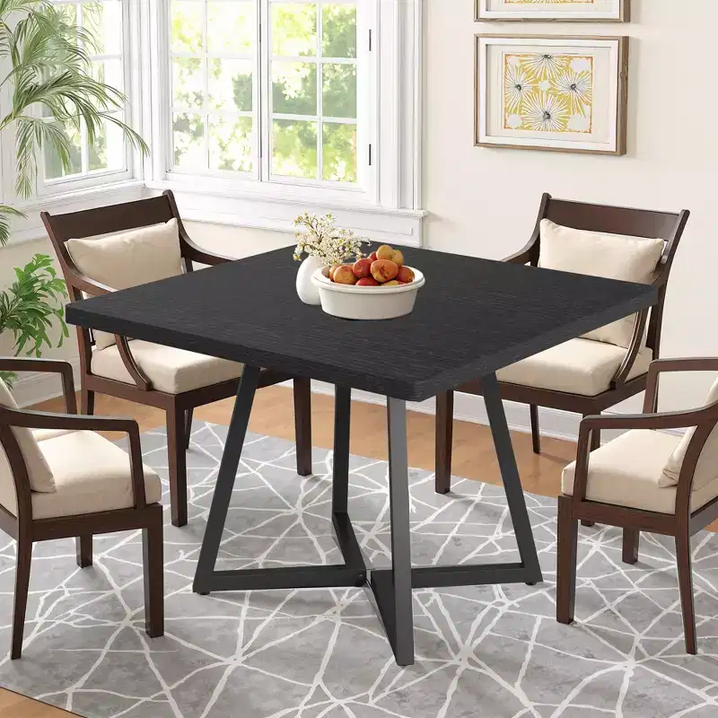 MAYEERTY 31.49 Square Industrial Dining Table, 2-Seater with Vintage Brown Wood & Black Metal Frame