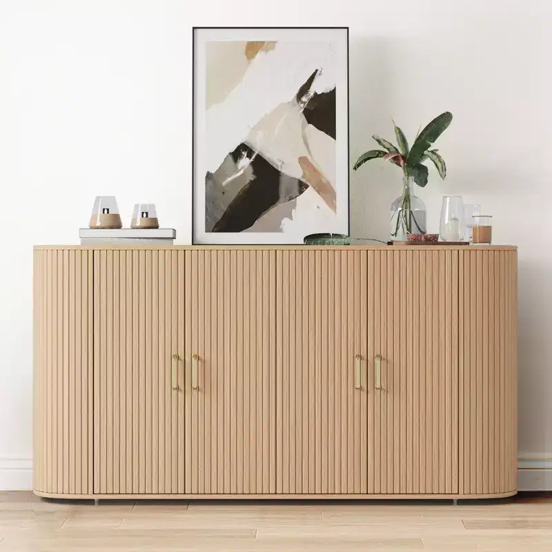 63 Fluted Sideboard Buffet Cabinet with Storage, Modern Credenza with Adjustable Shelves & Curved Edge for Dining Room