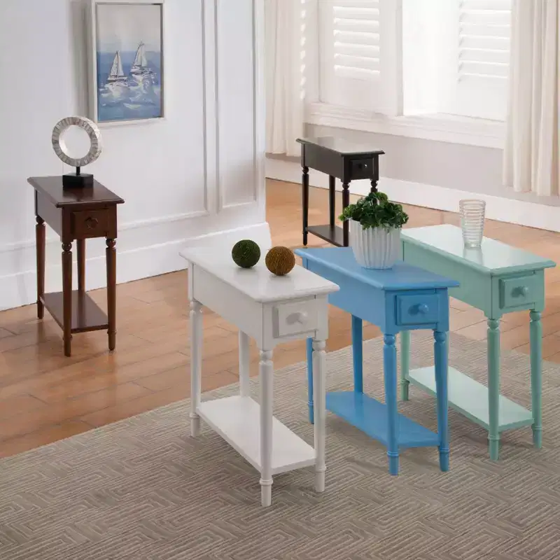 End Table Black - Narrow Side Table with Drawer, Rubberwood, CARB Certified