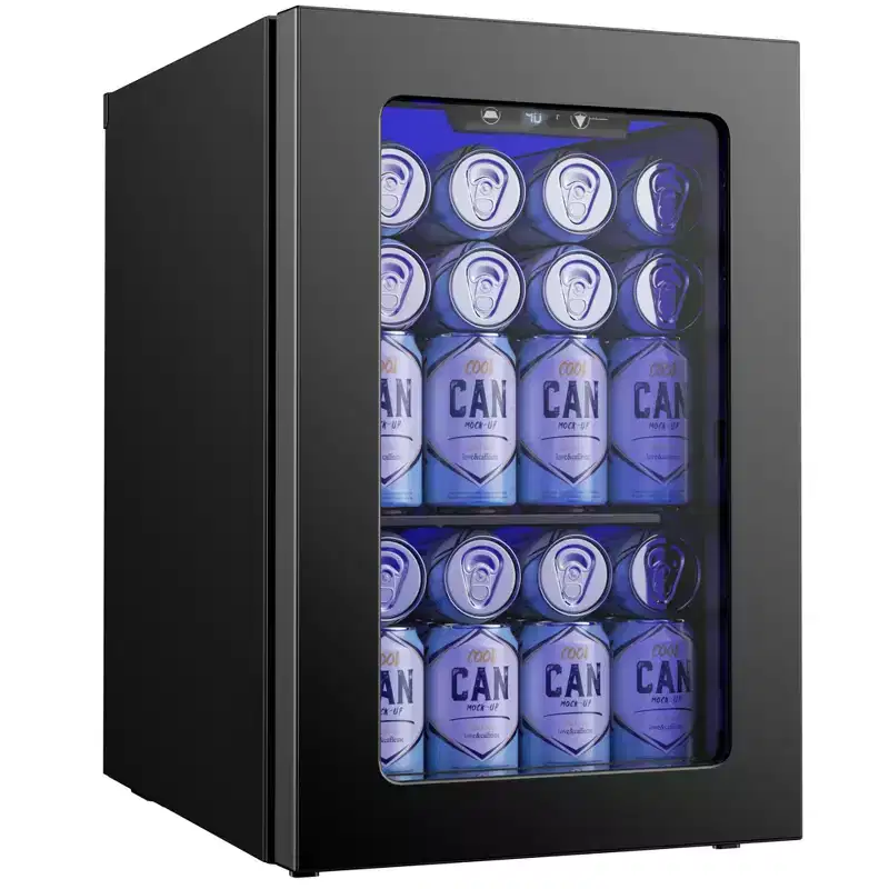 EUHOMY 24 Cans Mini Beverage Cooler, 0.6 Cu. ft. Fridge, 40F-61F Digital Temperature Control, LED Light, Black