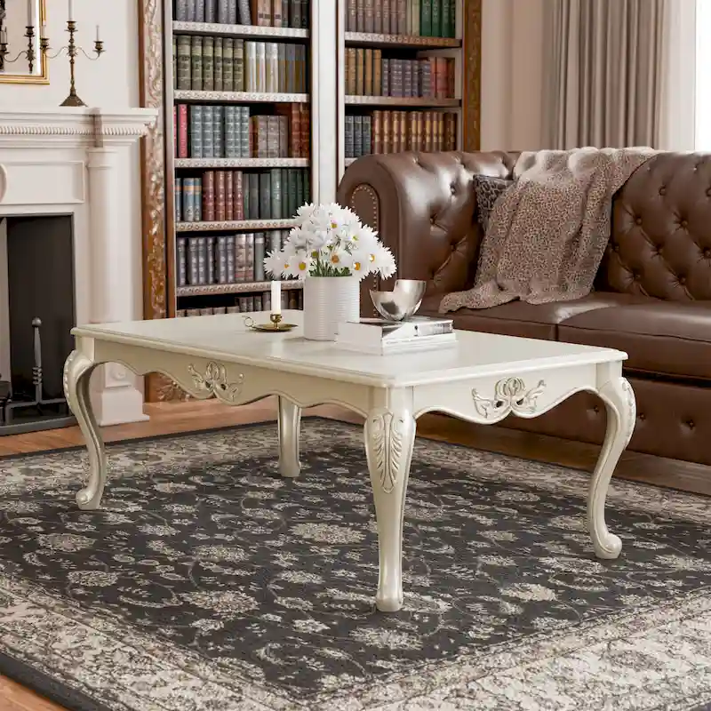 Traditional Solid Wood Coffee Table with Carved Legs