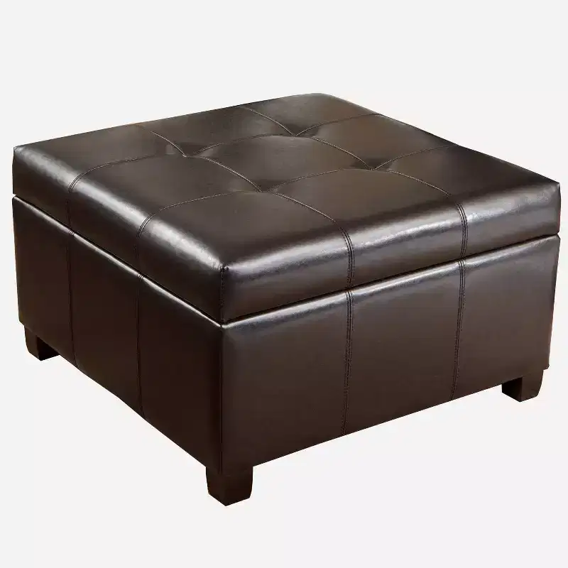 Espresso Square Storage Ottoman with Hinged Lid, Seats 1
