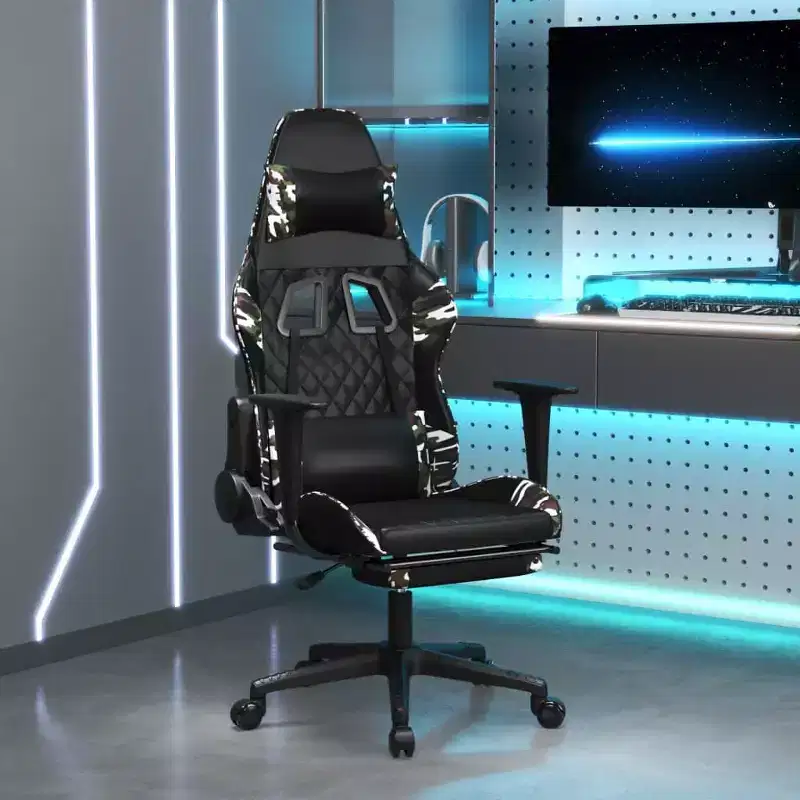 vidaXL Gaming Chair with Footrest, Black and Camouflage, Faux Leather