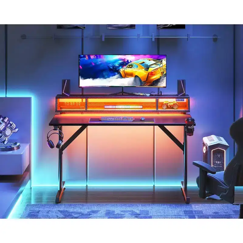 '-40 inch LED Gaming Desk with Power Outlets Small Computer Table Float Monitor Stand