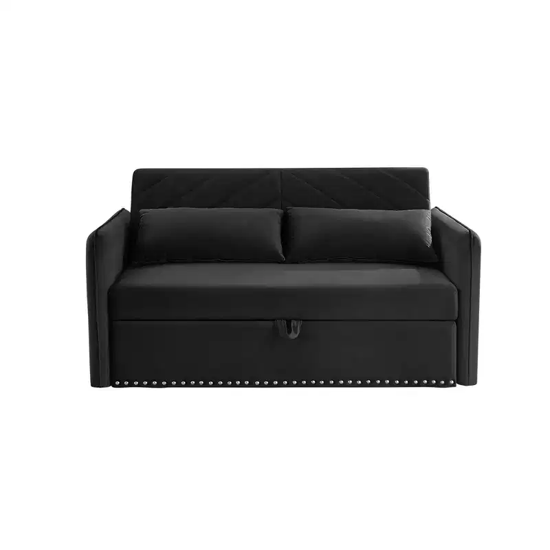 Love Seat Sofa Bed, Velvet, USB Port, Pull Out Couch with 2 Side Pockets & 2 Pillows for Small Living Room Bedroom Spaces