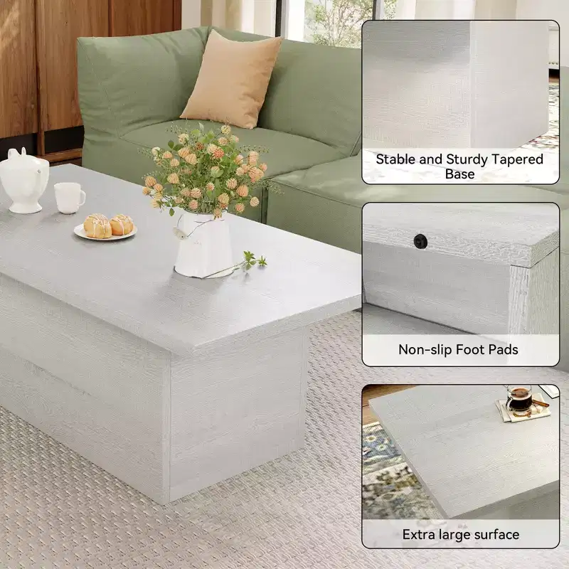 Rectangular Coffee Table, 47.25-Inch Modern Solid Wood Medium Coffee Table, Wooden Farmhouse Rustic Cocktail Coffee Table