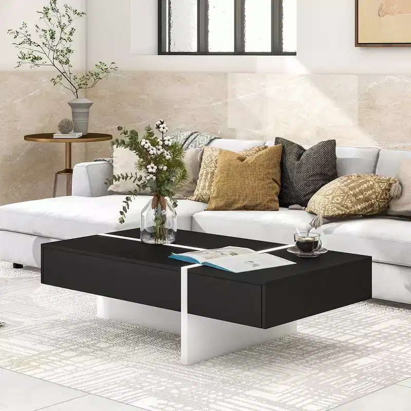 Whisen Contemporary Rectangle Particle Board Top Coffee Table with Storage