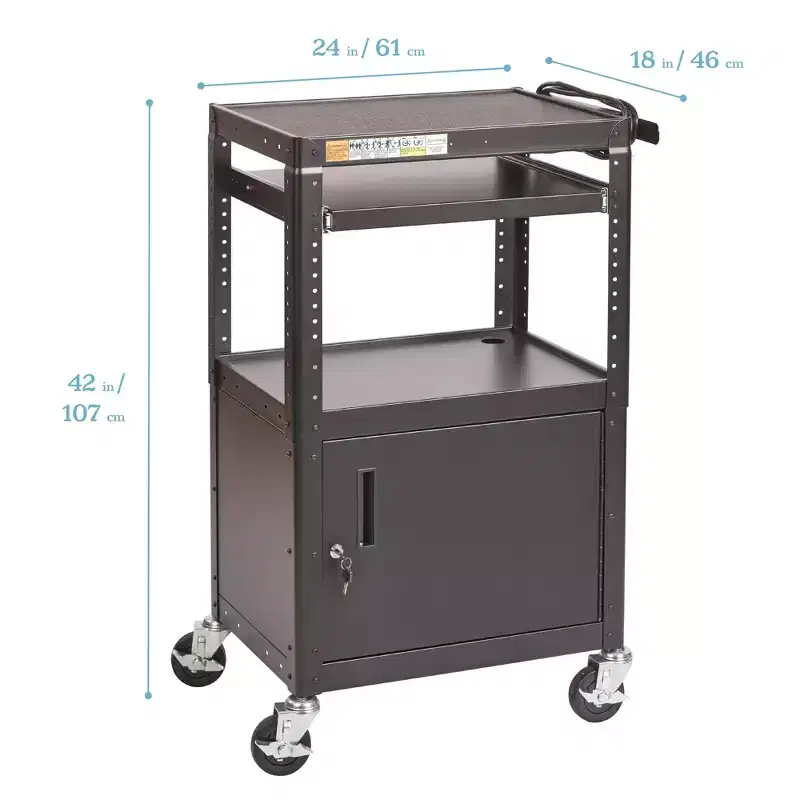 ECR4Kids Mobile AV Presentation Media Cart Stand with Storage Box, Technology Trolley, Black