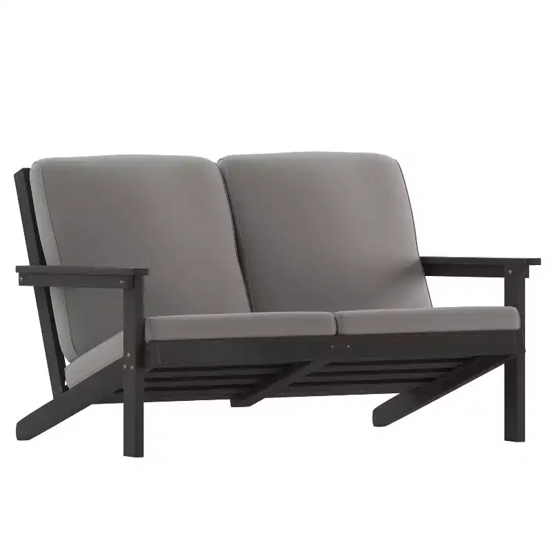 Emma and Oliver All-Weather Polyresin Adirondack Loveseat with Deep Seat and Comfortable Back & Seat Cushions