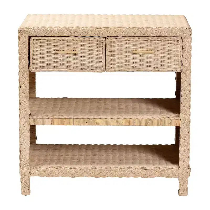 bali & pari Lanica Rattan 2 Drawer Console Table Pale Brown