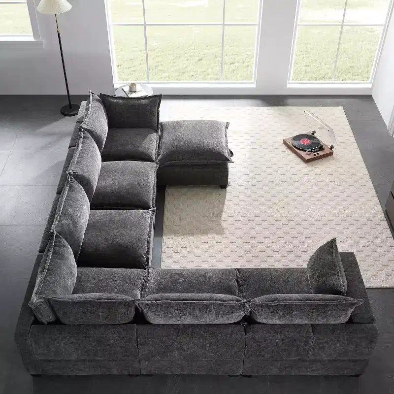 Whisen Modular Sectional Sofa with Movable Storage Ottoman, 7 Seat U Shaped Couch
