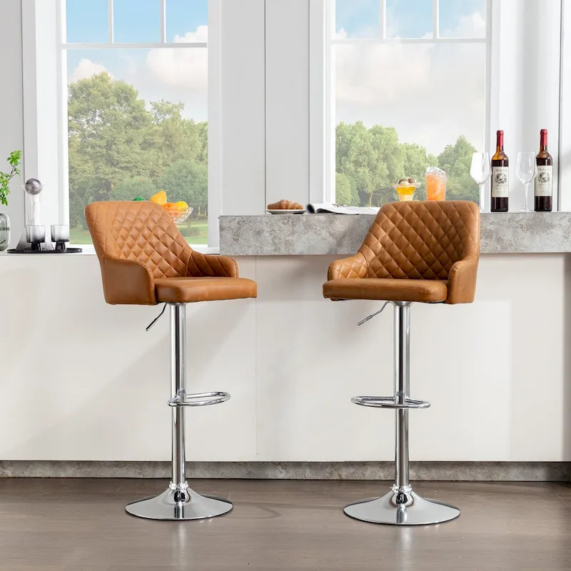 Bar Stools Set of 2 Adjustable Swivel PU Leather Counter Height Barstools with Arm and Back