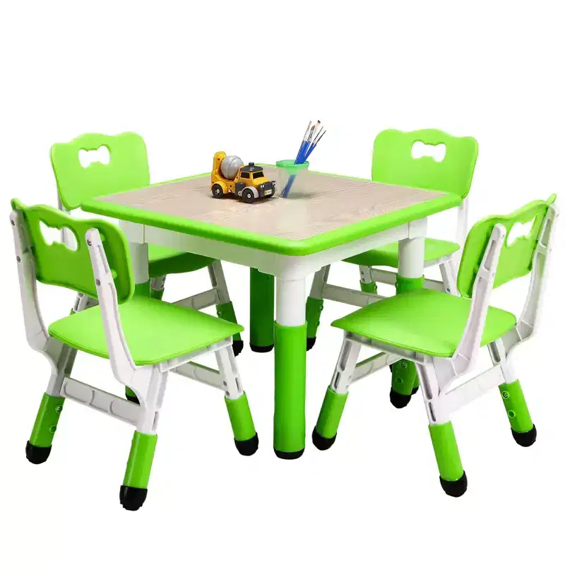 Kids Table and Chairs Set, Height Adjustable Desk with 4 Seats for Ages 2-10,Arts & Crafts Table,Graffiti Desktop, Non-Slip Legs