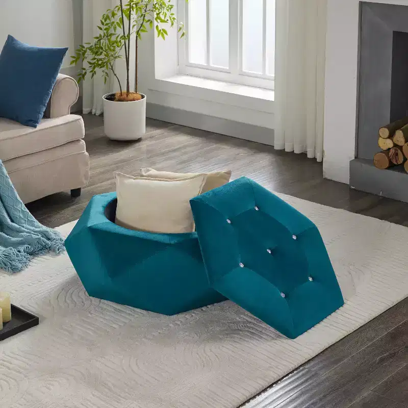 Christopher Knight Home Florence Modern Velvet Polygon Diamond Tufted Storage Ottoman