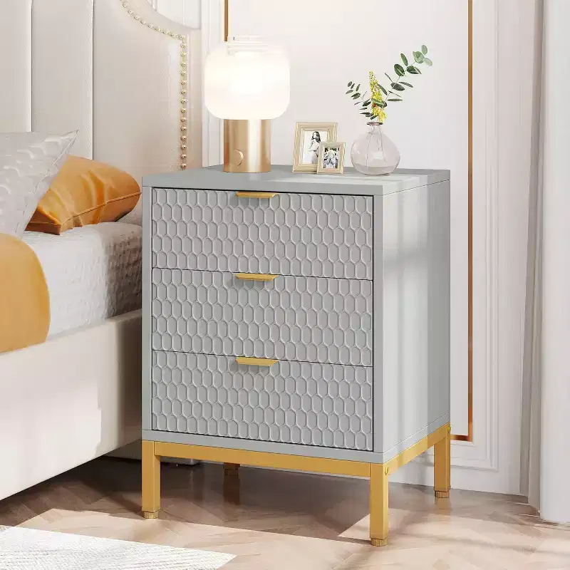 Modern Nightstand with 3 Drawers, White Bedside Table for Bedroom, Sofa Side End Table with Storage Drawers