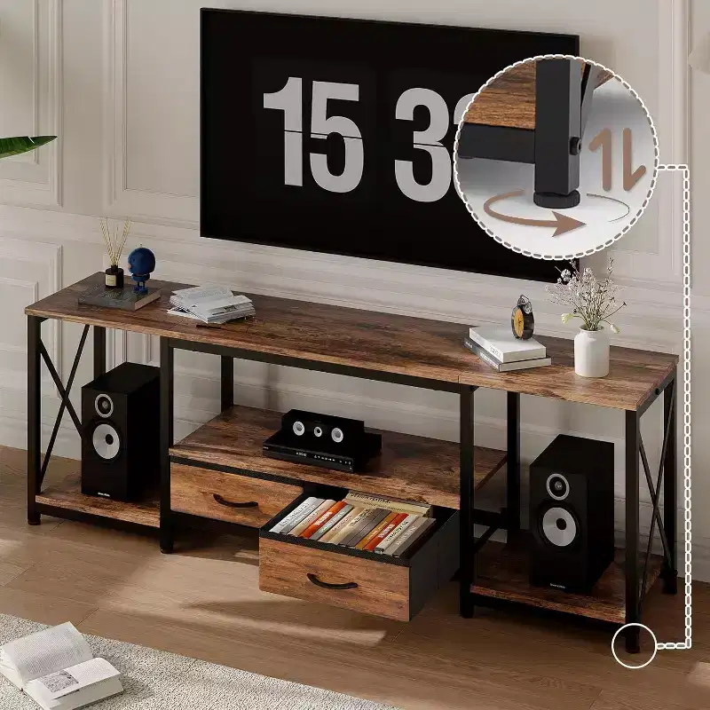 Mobile TV con cassetti in tessuto, mobile multimediale con ripiani aperti, tavolo console TV, per soggiorno, camera da letto, ufficio